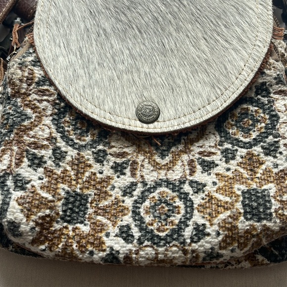 Myra Cowhide and Canvass Purse with Adjustable Shoulder Strap - Picture 5 of 5